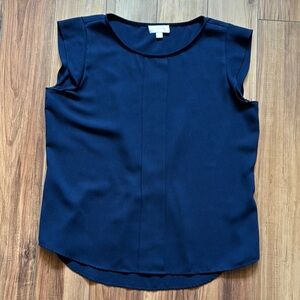 Tahari Navy Blue Cap Sleeve Boxy Blouse